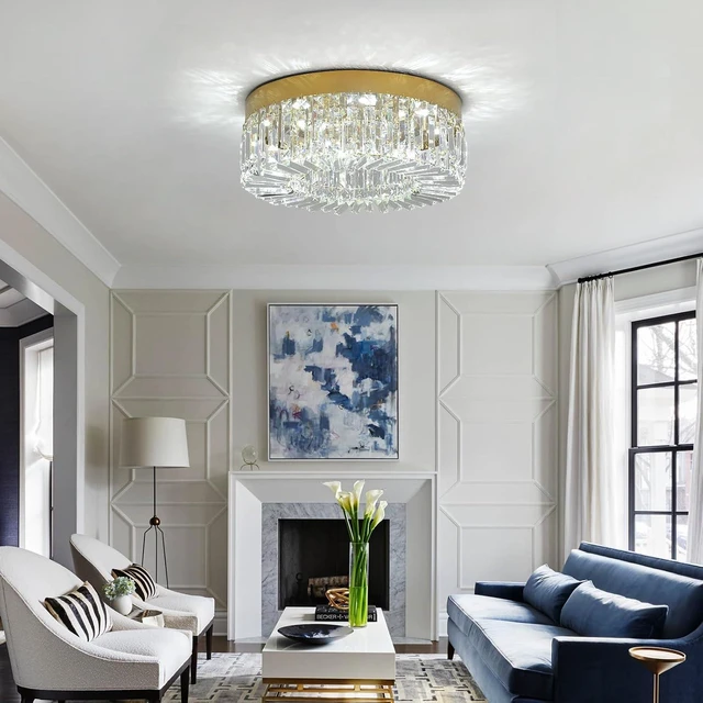 Alt view image 6 of 7 - VETRULUS 20" Gold Crystal LED Chandelier Modern Flush Mount Ceiling Light