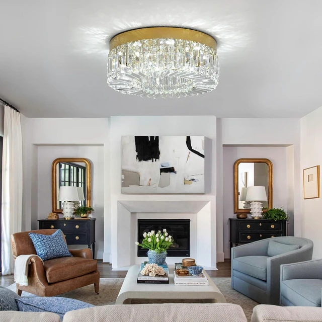 Alt view image 7 of 7 - VETRULUS 20" Gold Crystal LED Chandelier Modern Flush Mount Ceiling Light