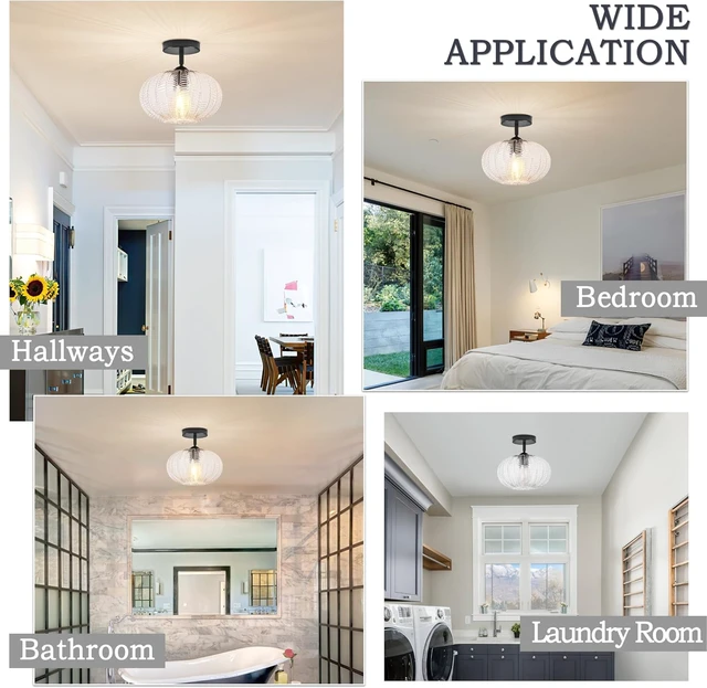 Alt view image 2 of 7 - Bagood 10" Black Glass Flush Mount Light Fixture Mid Century Modern Flush Mount Ceiling Light Textured Vintage Light Fixtures for Entryway Foyer Hallway Corridor Bedroom Closet (Bulb Included)