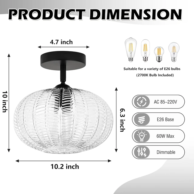 Alt view image 3 of 7 - Bagood 10" Black Glass Flush Mount Light Fixture Mid Century Modern Flush Mount Ceiling Light Textured Vintage Light Fixtures for Entryway Foyer Hallway Corridor Bedroom Closet (Bulb Included)