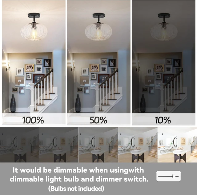 Alt view image 6 of 7 - Bagood 10" Black Glass Flush Mount Light Fixture Mid Century Modern Flush Mount Ceiling Light Textured Vintage Light Fixtures for Entryway Foyer Hallway Corridor Bedroom Closet (Bulb Included)