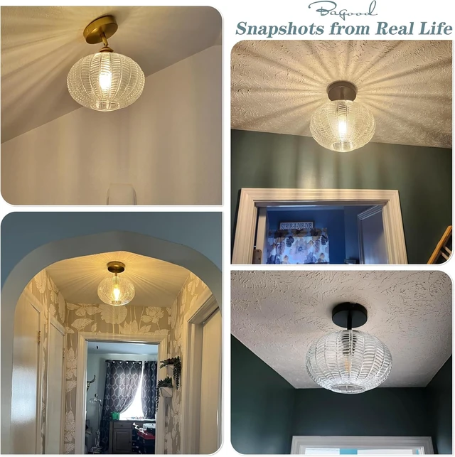 Alt view image 7 of 7 - Bagood 10" Black Glass Flush Mount Light Fixture Mid Century Modern Flush Mount Ceiling Light Textured Vintage Light Fixtures for Entryway Foyer Hallway Corridor Bedroom Closet (Bulb Included)