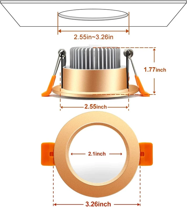 Alt view image 4 of 6 - 3 Inch LED Recessed Lighting, Dimmable Downlight 5W (40W Halogen Equivalent), 4000K Natural White Ceiling Light, CRI80+, Gold Trim Recessed Lights with LED Driver (4 Pack)