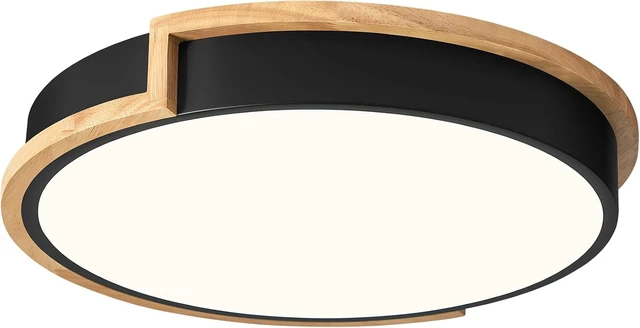 Main image of Dimmable Wood LED Flush Mount Ceiling Lights,Black Lighting Fixtures 15.8in