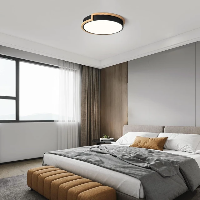 Alt view image 3 of 7 - Dimmable Wood LED Flush Mount Ceiling Lights,Black Lighting Fixtures 15.8in