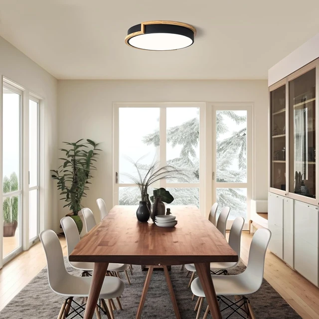 Alt view image 4 of 7 - Dimmable Wood LED Flush Mount Ceiling Lights,Black Lighting Fixtures 15.8in