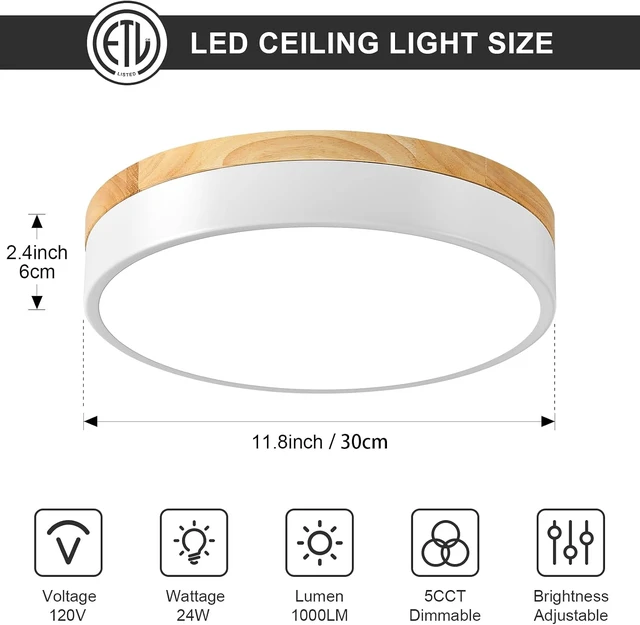 Alt view image 3 of 7 - Dimmable LED Ceiling Light Fixture,White Round Flush Mount Lighting,11.8in