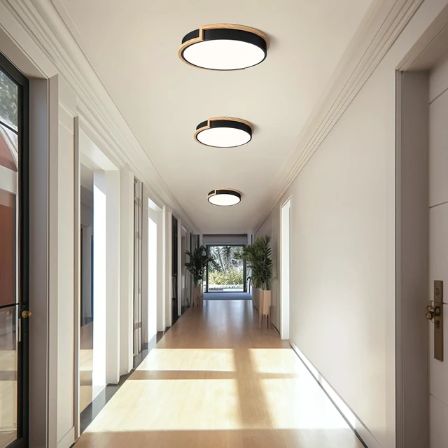 Alt view image 7 of 7 - Dimmable Wood LED Flush Mount Ceiling Lights,Black Lighting Fixtures 15.8in