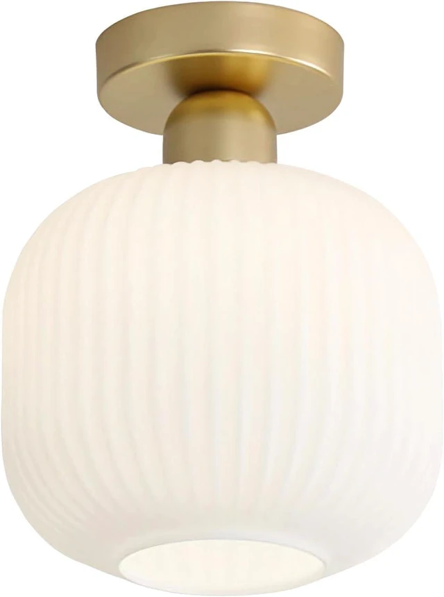 Main image of KCO Modern Gold 7.9 Cylinder White Ribbed Glass Flush Mount Ceiling Light