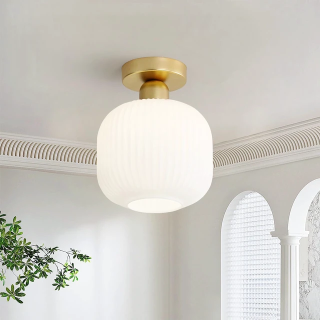 Alt view image 3 of 7 - KCO Modern Gold 7.9 Cylinder White Ribbed Glass Flush Mount Ceiling Light