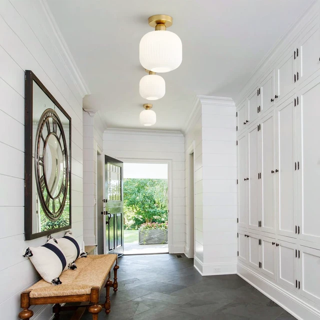 Alt view image 4 of 7 - KCO Modern Gold 7.9 Cylinder White Ribbed Glass Flush Mount Ceiling Light