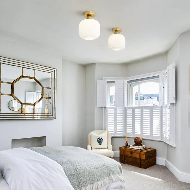 Alt view image 5 of 7 - KCO Modern Gold 7.9 Cylinder White Ribbed Glass Flush Mount Ceiling Light