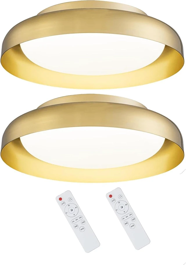 Main image of Ken & Ricky Flush Mount Ceiling Light with Remote,Brush Gold,12 in,2PK