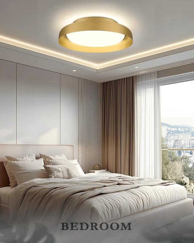Alt view image 2 of 6 - Ken & Ricky Flush Mount Ceiling Light with Remote,Brush Gold,12 in,2PK