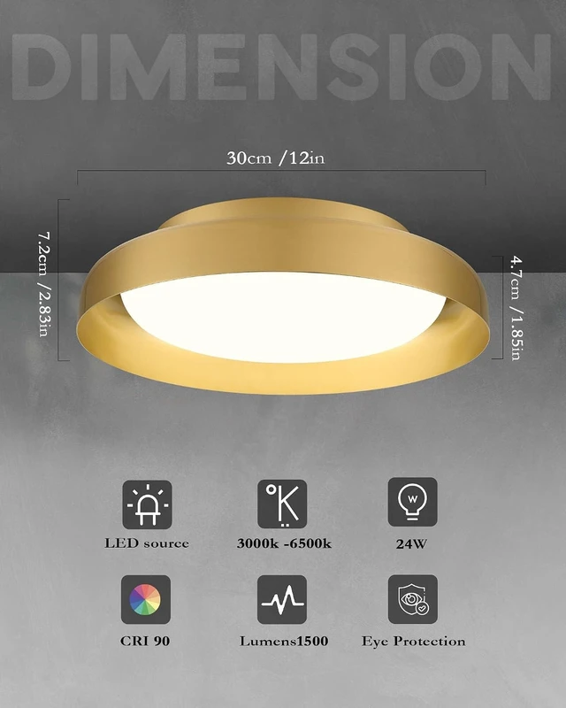 Alt view image 3 of 6 - Ken & Ricky Flush Mount Ceiling Light with Remote,Brush Gold,12 in,2PK