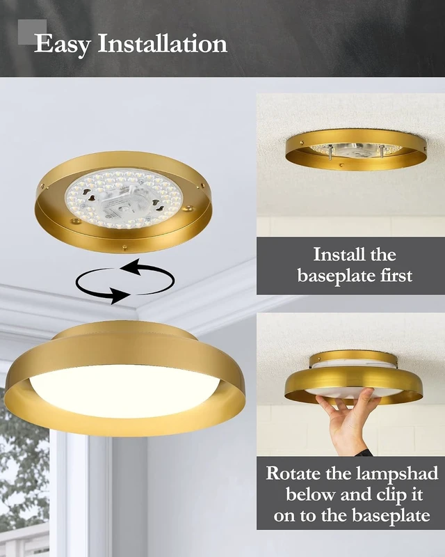 Alt view image 5 of 6 - Ken & Ricky Flush Mount Ceiling Light with Remote,Brush Gold,12 in,2PK