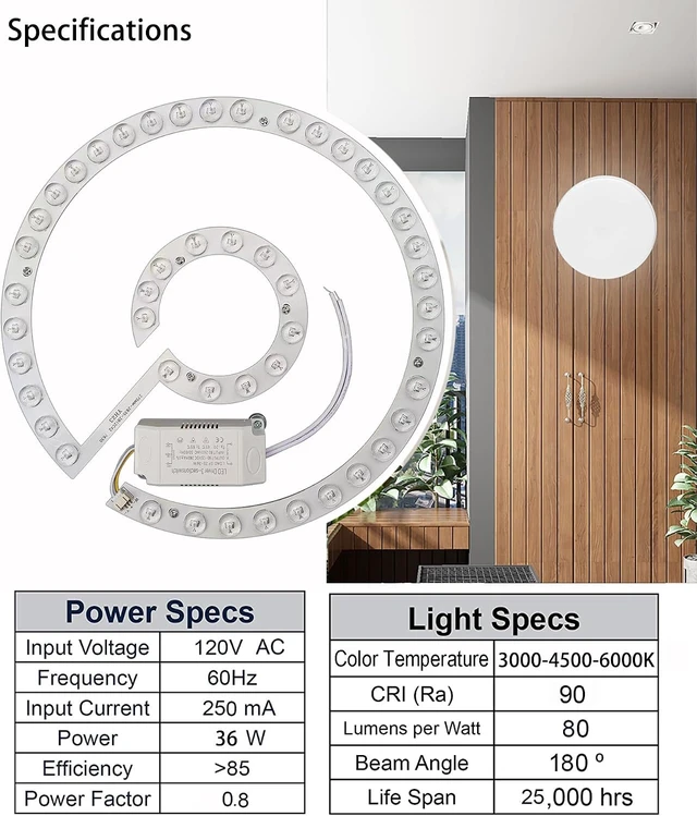 Alt view image 3 of 7 - 36W LED Close to Ceiling Flush Mount Fan Fandelier Retrofit Light Kit Replacement Engine Panel Board Light Bulb, 3CCT 3000K/4500K/6000K (36W)