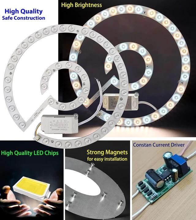 Alt view image 4 of 7 - 36W LED Close to Ceiling Flush Mount Fan Fandelier Retrofit Light Kit Replacement Engine Panel Board Light Bulb, 3CCT 3000K/4500K/6000K (36W)