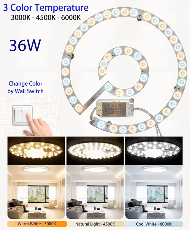 Alt view image 5 of 7 - 36W LED Close to Ceiling Flush Mount Fan Fandelier Retrofit Light Kit Replacement Engine Panel Board Light Bulb, 3CCT 3000K/4500K/6000K (36W)