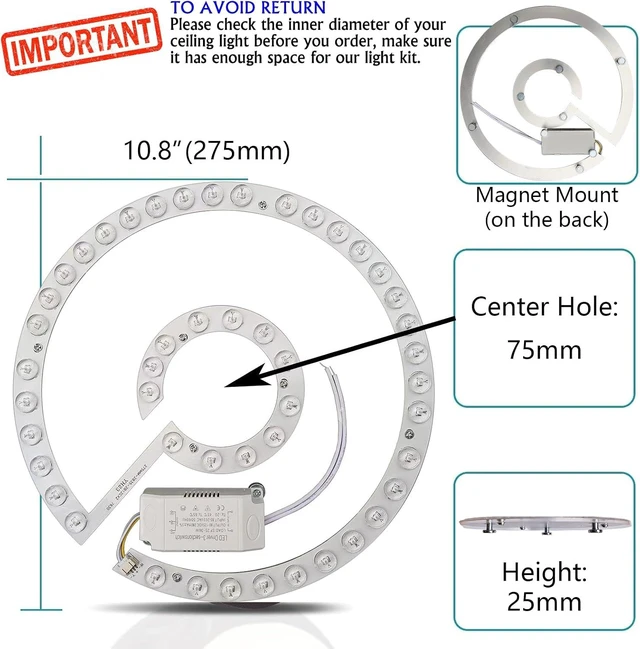 Alt view image 6 of 7 - 36W LED Close to Ceiling Flush Mount Fan Fandelier Retrofit Light Kit Replacement Engine Panel Board Light Bulb, 3CCT 3000K/4500K/6000K (36W)