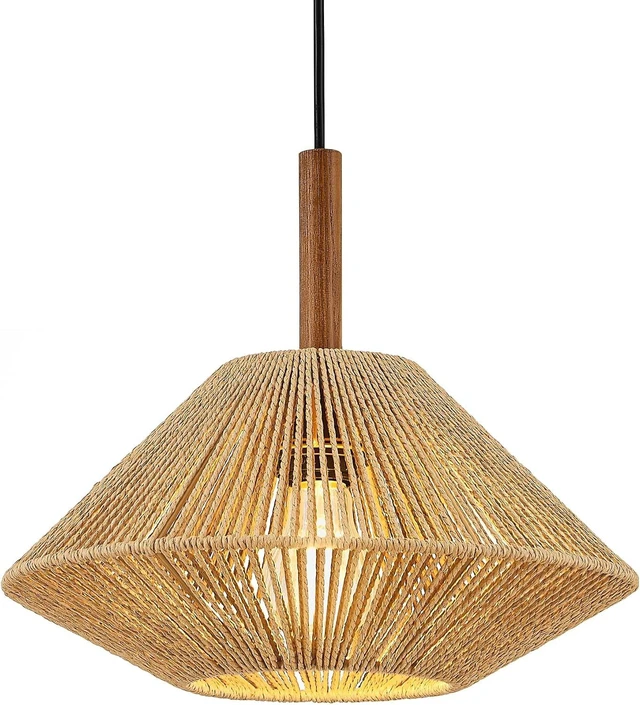 Main image of ELYONA 12.6" Boho Pendant Light Fixtures, Rattan Woven Pendant Light with Solid Ash Wood, Japandi Hanging Light for Kitchen Island, Farmhouse Ceiling Light for Dining Room Bedroom Living Room