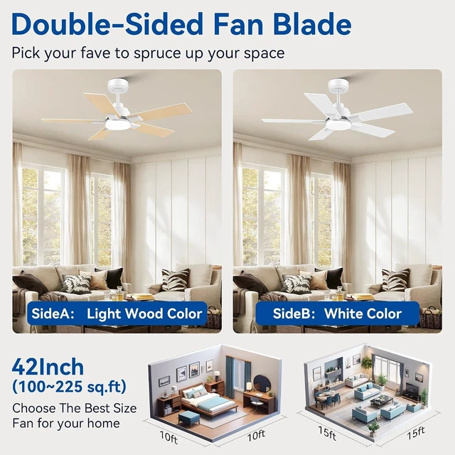 Alt view image 7 of 7 - 42Inch Smart Ceiling Fan with Lights Remote,APP&Voice Alexa WIFI Controled,Quiet Reversible DC Motor,Dimmable LED,Indoor Outdoor,Small Modern Ceiling Fan,for Bedroom Patio Porch,White&Light Wood
