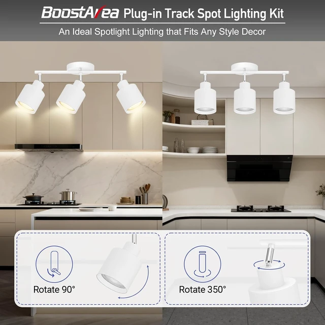 Alt view image 2 of 7 - 3-Light Led Track Lighting,White Ceiling Lighting Fixtures,Wall Sconces Ceiling Spotlight with Foldable Light Arms for Kitchen, Closet, Bedroom,GU10 Socket, Bulbs Not Included