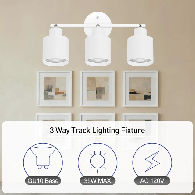 Alt view image 3 of 7 - 3-Light Led Track Lighting,White Ceiling Lighting Fixtures,Wall Sconces Ceiling Spotlight with Foldable Light Arms for Kitchen, Closet, Bedroom,GU10 Socket, Bulbs Not Included
