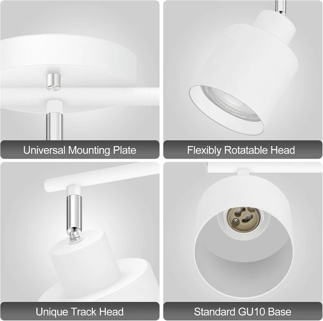 Alt view image 4 of 7 - 3-Light Led Track Lighting,White Ceiling Lighting Fixtures,Wall Sconces Ceiling Spotlight with Foldable Light Arms for Kitchen, Closet, Bedroom,GU10 Socket, Bulbs Not Included