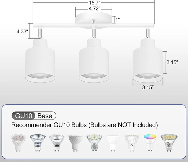 Alt view image 5 of 7 - 3-Light Led Track Lighting,White Ceiling Lighting Fixtures,Wall Sconces Ceiling Spotlight with Foldable Light Arms for Kitchen, Closet, Bedroom,GU10 Socket, Bulbs Not Included