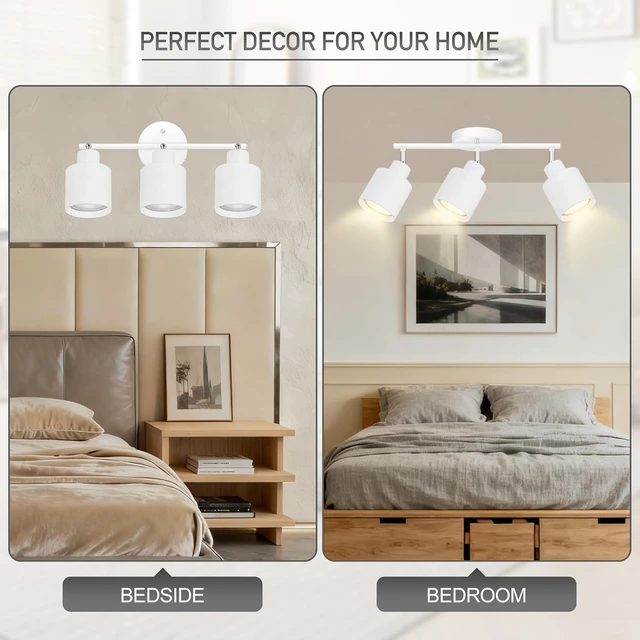 Alt view image 6 of 7 - 3-Light Led Track Lighting,White Ceiling Lighting Fixtures,Wall Sconces Ceiling Spotlight with Foldable Light Arms for Kitchen, Closet, Bedroom,GU10 Socket, Bulbs Not Included