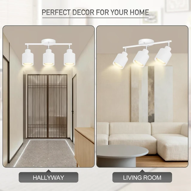 Alt view image 7 of 7 - 3-Light Led Track Lighting,White Ceiling Lighting Fixtures,Wall Sconces Ceiling Spotlight with Foldable Light Arms for Kitchen, Closet, Bedroom,GU10 Socket, Bulbs Not Included
