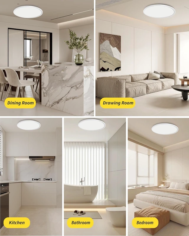 Alt view image 3 of 7 - 4Pack 16 Inch Dimmable LED Flush Mount Ceiling Light Panel,32W 3480LM,2700K-6000K 5 CCT Selectable,Ultra Thin Round White Ceiling Light Fixture for Hallway Kitchen Bedroom Home Office Bathroom