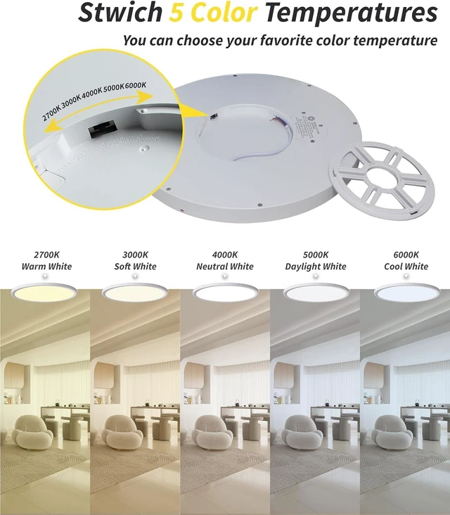 Alt view image 6 of 7 - 4Pack 16 Inch Dimmable LED Flush Mount Ceiling Light Panel,32W 3480LM,2700K-6000K 5 CCT Selectable,Ultra Thin Round White Ceiling Light Fixture for Hallway Kitchen Bedroom Home Office Bathroom