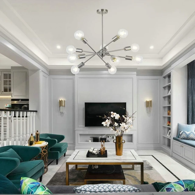 Main image of BONLICHT Modern Sputnik Chandelier Lighting 10 Lights with Adjustable Arms Mid Century Brushed Nickel Pendant Lighting for Kitchen Living Room Dining Room Foyer