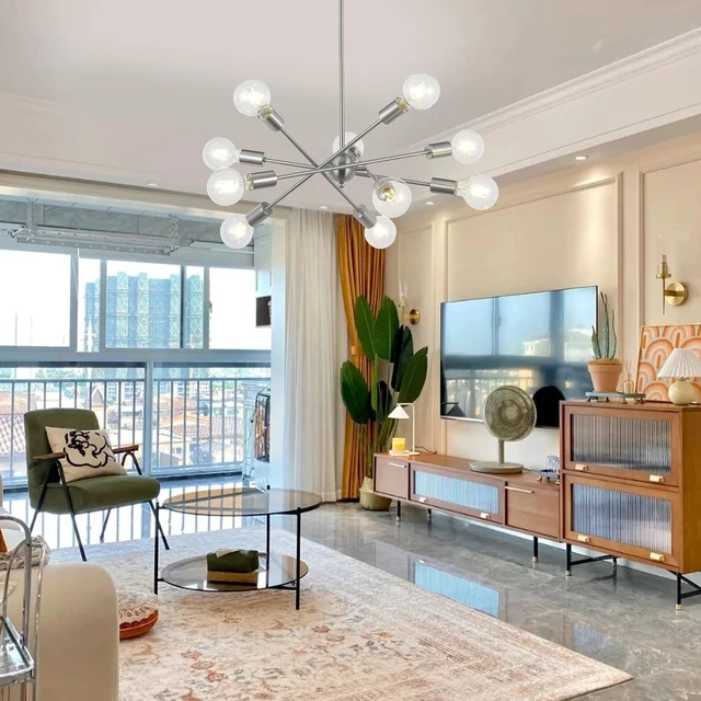 Alt view image 6 of 7 - BONLICHT Modern Sputnik Chandelier Lighting 10 Lights with Adjustable Arms Mid Century Brushed Nickel Pendant Lighting for Kitchen Living Room Dining Room Foyer