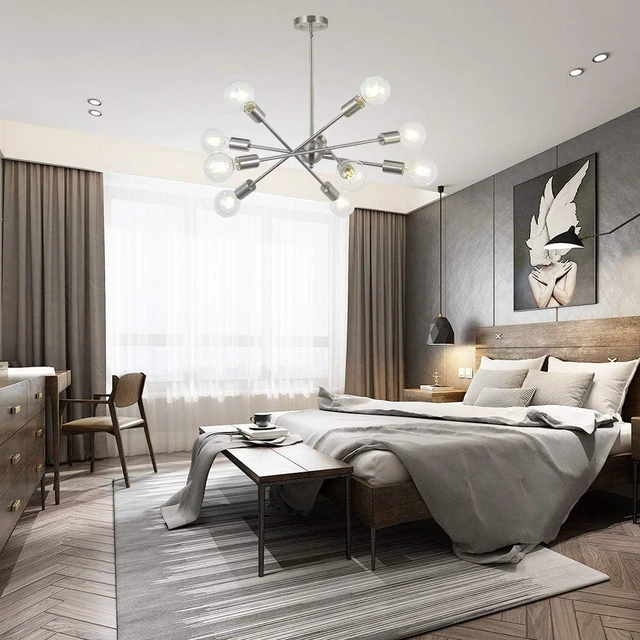 Alt view image 7 of 7 - BONLICHT Modern Sputnik Chandelier Lighting 10 Lights with Adjustable Arms Mid Century Brushed Nickel Pendant Lighting for Kitchen Living Room Dining Room Foyer
