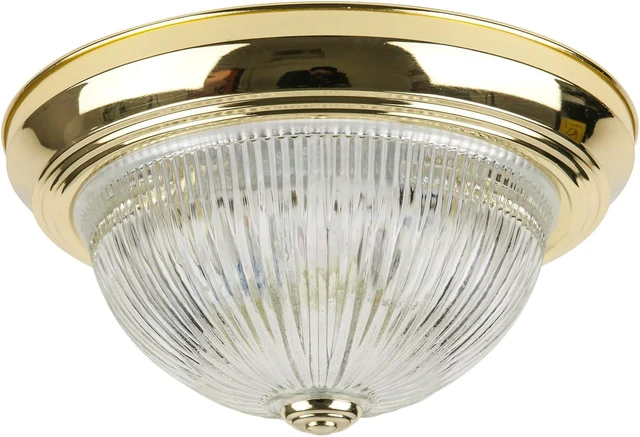 Main image of Sunlite 11-Inch Traditional Dome Ceiling Light, Classic Decorative Flush Mount, Clear Glass Shade, 2 60W A19 Bulbs (Not Included), Medium E26 Base, for Bedrooms, Hallways & Bathrooms, Polished Brass