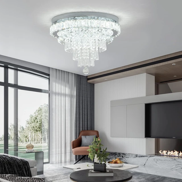 Alt view image 2 of 6 - CLAIRDAI 18.5" Crystal Flush Mount Ceiling Light, Cool White LED