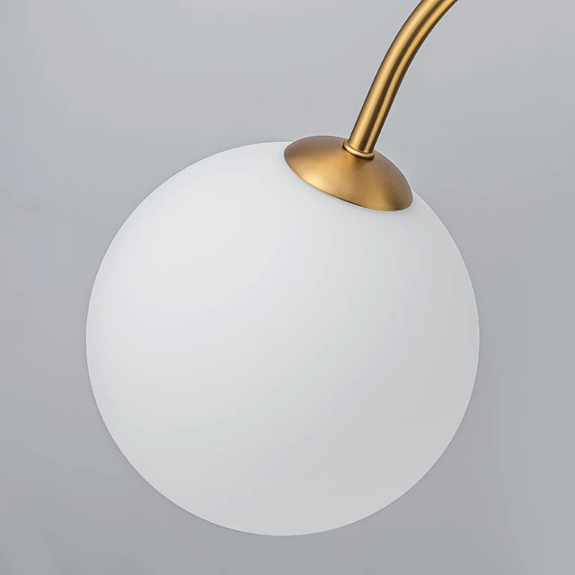 Alt view image 5 of 7 - LamQee 4 Lights Mid Century Modern Chandelier, Milk Glass Globe Chandelier Light Fixture with Gold Metal & White Ball, Large Pendant Lighting Ceiling Hanging for Dining Room Kitchen Island Entryway
