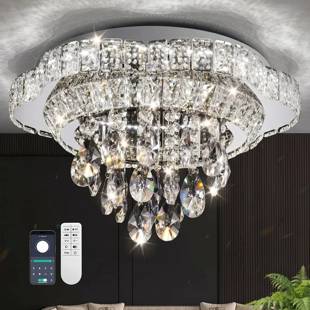 Main image of 18" Sliver Crystal Flush Mount Chandelier with Remote