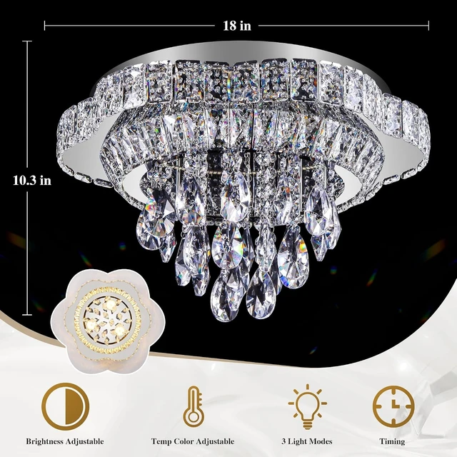 Alt view image 2 of 7 - 18" Sliver Crystal Flush Mount Chandelier with Remote