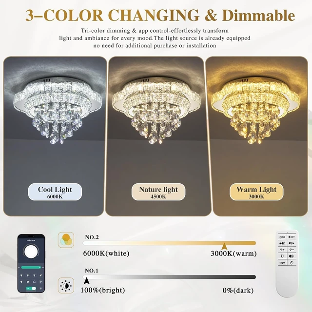 Alt view image 3 of 7 - 18" Sliver Crystal Flush Mount Chandelier with Remote