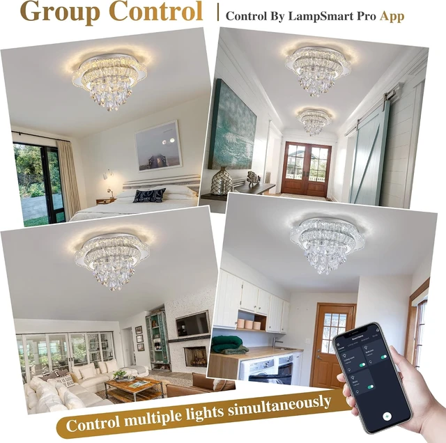 Alt view image 4 of 7 - 18" Sliver Crystal Flush Mount Chandelier with Remote