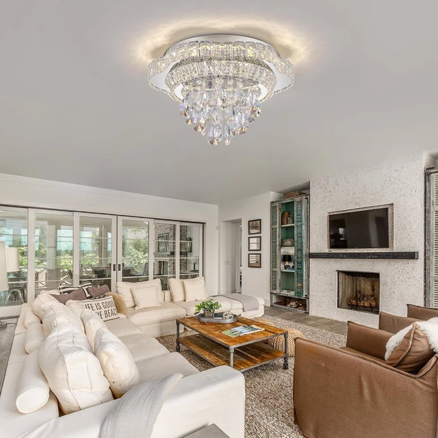 Alt view image 7 of 7 - 18" Sliver Crystal Flush Mount Chandelier with Remote