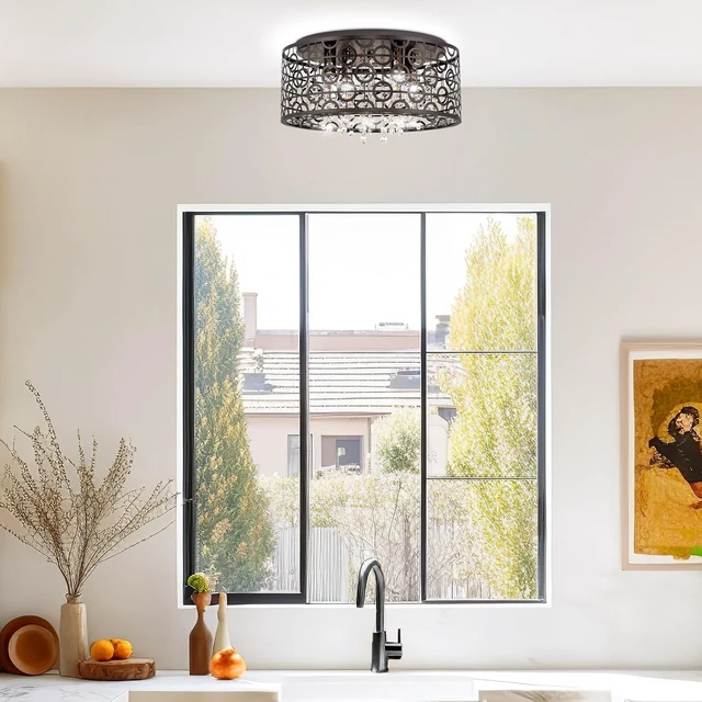 Alt view image 6 of 7 - Kira Home Brielle 15" Modern Crystal Flush Mount Ceiling Light, 4-Light