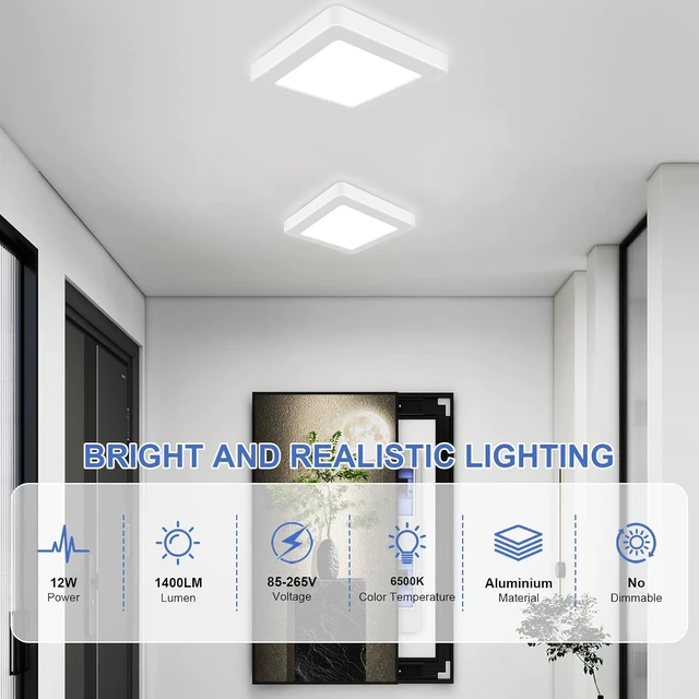 Alt view image 4 of 7 - LED Flush Mount Ceiling Light, 12W 6.46 Inch 6500K White Light, 1 Pack