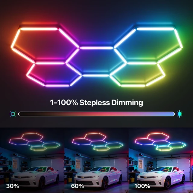 Alt view image 5 of 7 - Glitgate RGB Hexagon Garage Lights: 5-Hex, Timer, App & Remote Control