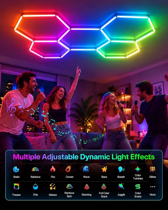 Alt view image 4 of 7 - Glitgate RGB Hexagon Garage Lights: 5-Hex, Timer, App & Remote Control