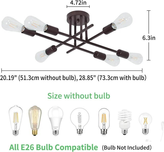 Alt view image 4 of 7 - 6-Light Semi Flush Mount Ceiling Light, Oil Rubbed Bronze Light Fixture